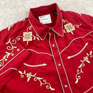 Wrangler Rodeo Ben Western Snap Shirt Men Large Red Embroidered Cowboy Button Up